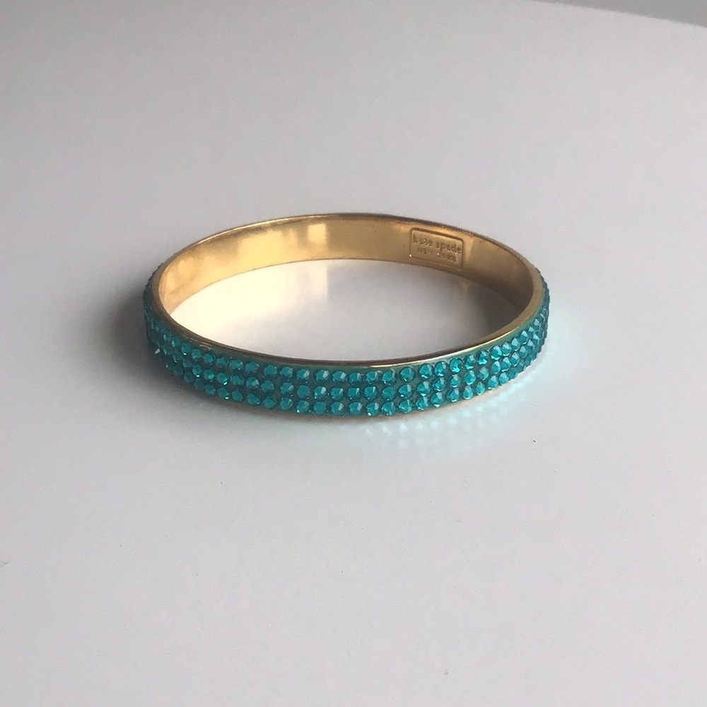 Kate Spade Gold and teal turquoise jewel rhinestone Crystal bangle Bracelet - Picture 7 of 16